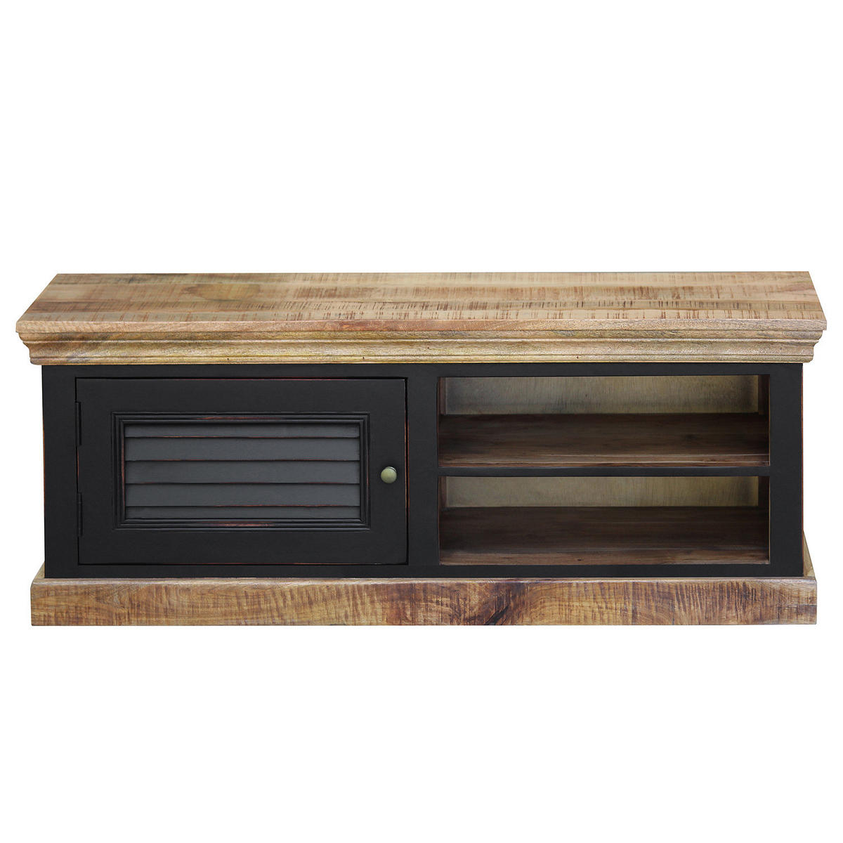 GARDEROBENBANK - Mango massiv - Schwarz, Holz (120/47/45cm) - home24
