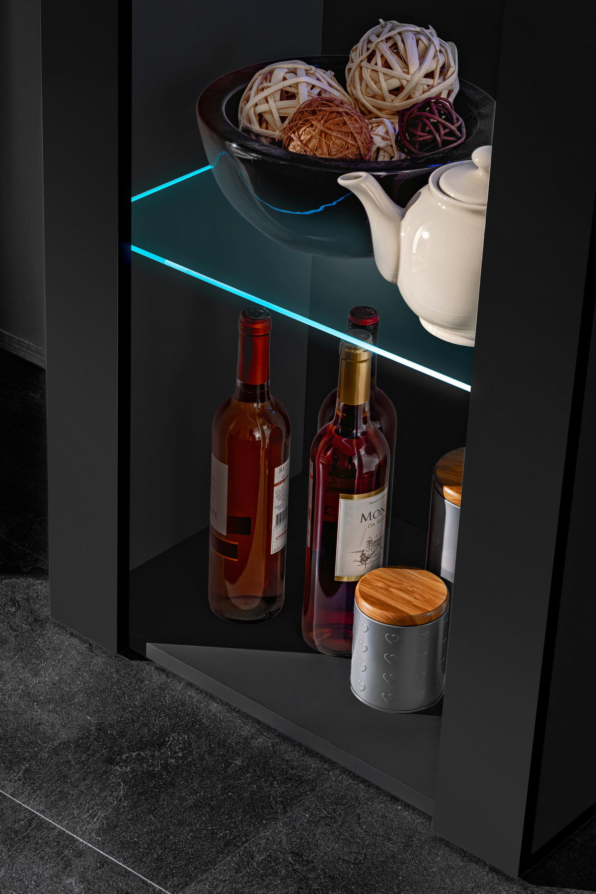 VITRINE TIVOLI, Schwarz + Schwarz - Schwarz, Glas/Holzwerkstoff (55/159/35cm) - Komodee