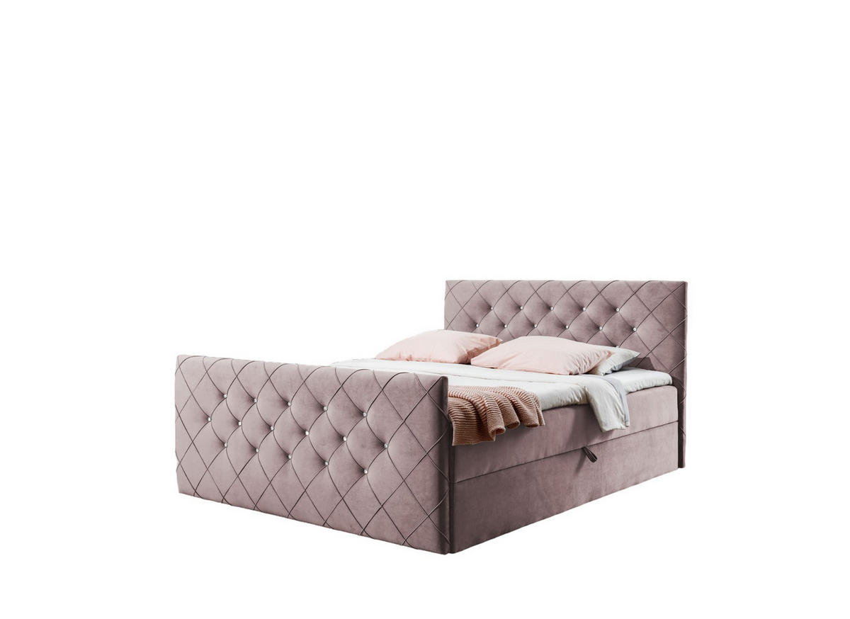 BOXBETT MALAGA 180x200 Rosa Velvet - H3 - Altrosa, Textil (180/200cm) - AN-Moebel 4u