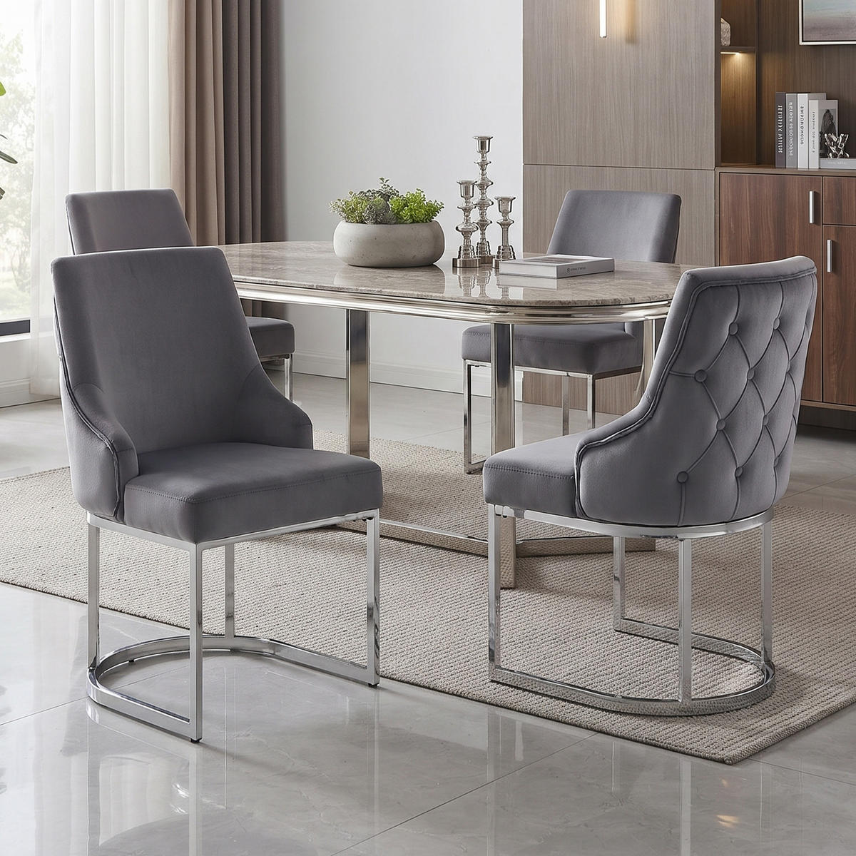 ESSZIMMERSTÜHLE 2er-Set Samt Silber Metall Grau - Silberfarben/Grau, Textil (59/89/55cm) - FLIEKS