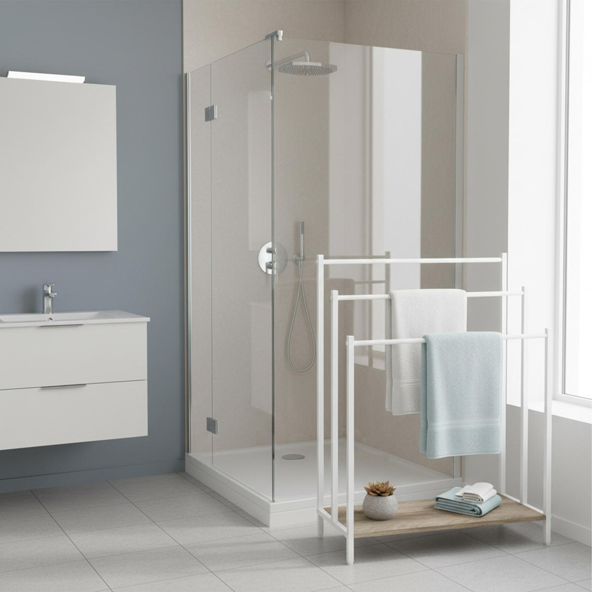 HANDTUCHSTÄNDER - Weiß, Holzwerkstoff/Metall (60/81/28cm) - Relaxdays