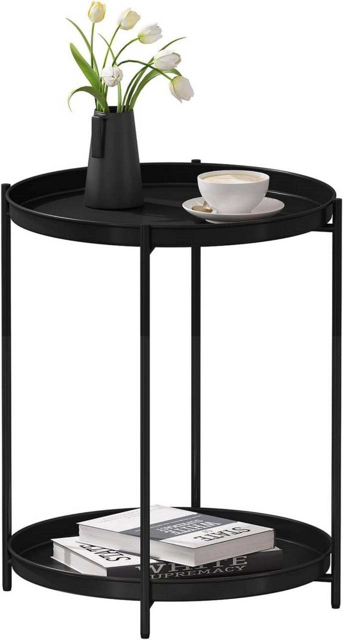 COUCHTISCH rund, mit Stauraum, Metall, Schwarz - Schwarz, Metall (44/44/53cm) - Woltu
