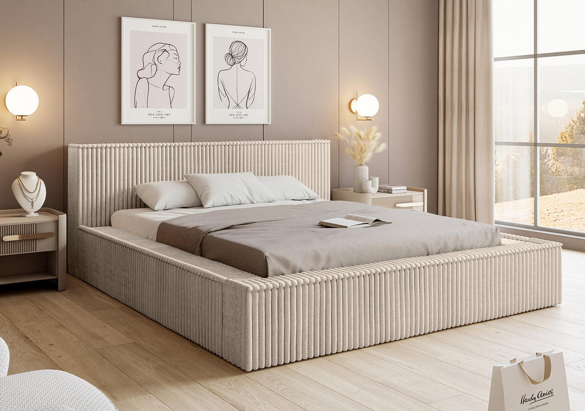 POLSTERBETT ALENZO 200x200 cm, Beige - Beige, Textil (200/200cm) - Fedve