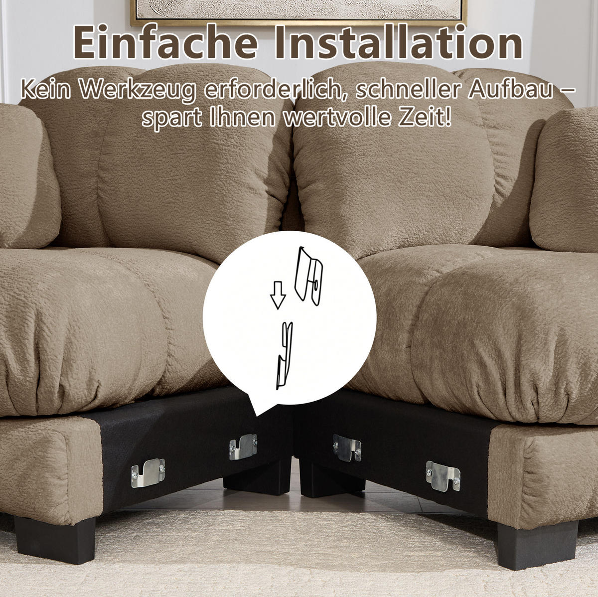 SOFA 190/149/90 cm in Braun aus Chenille mit modularer Flexibilität und Steppdesign - Braun, Textil (149/90/190cm) - Flora Grace
