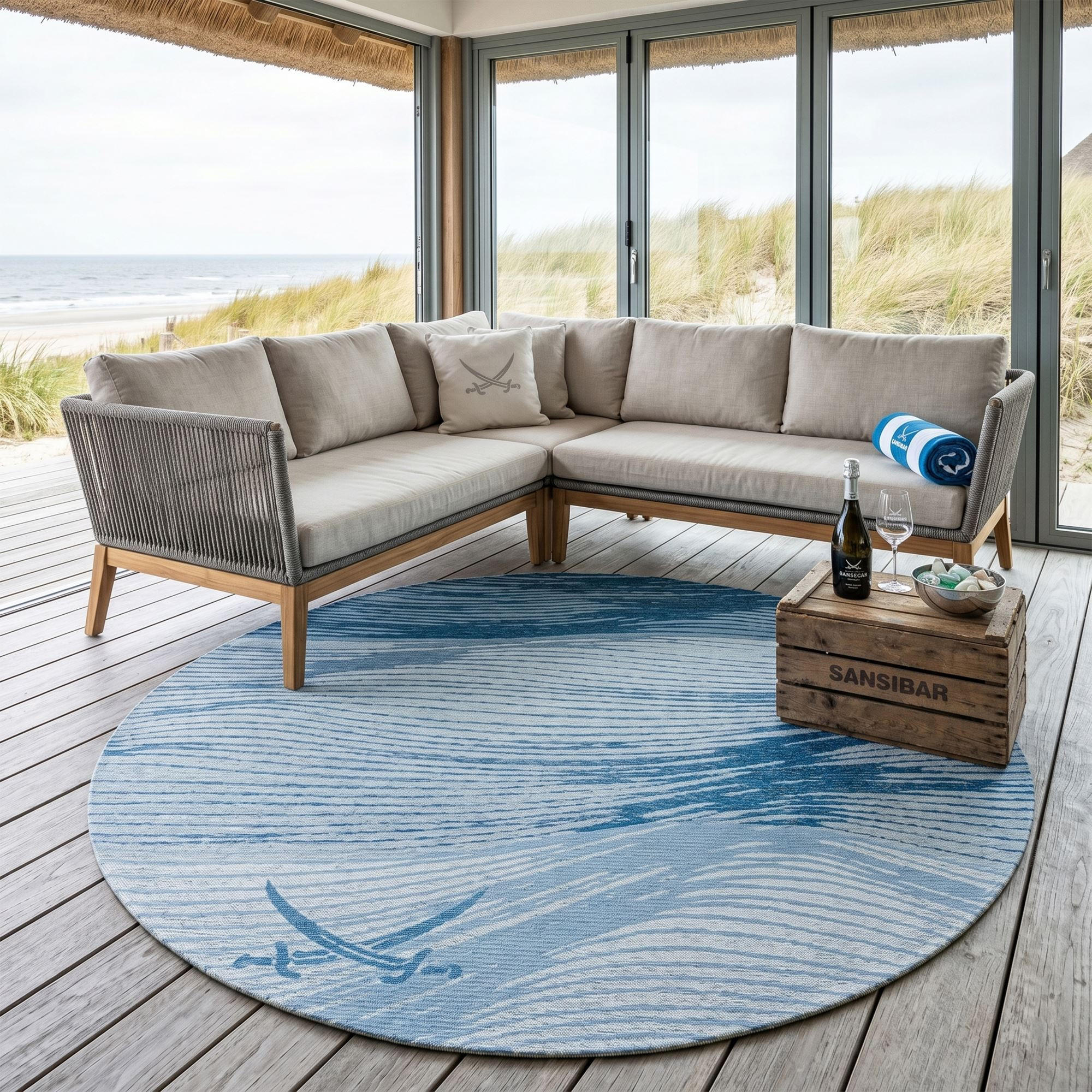 FLACHWEBTEPPICH Keitum 100x100 cm - Blau, Textil (100/100cm) - Sansibar SYLT