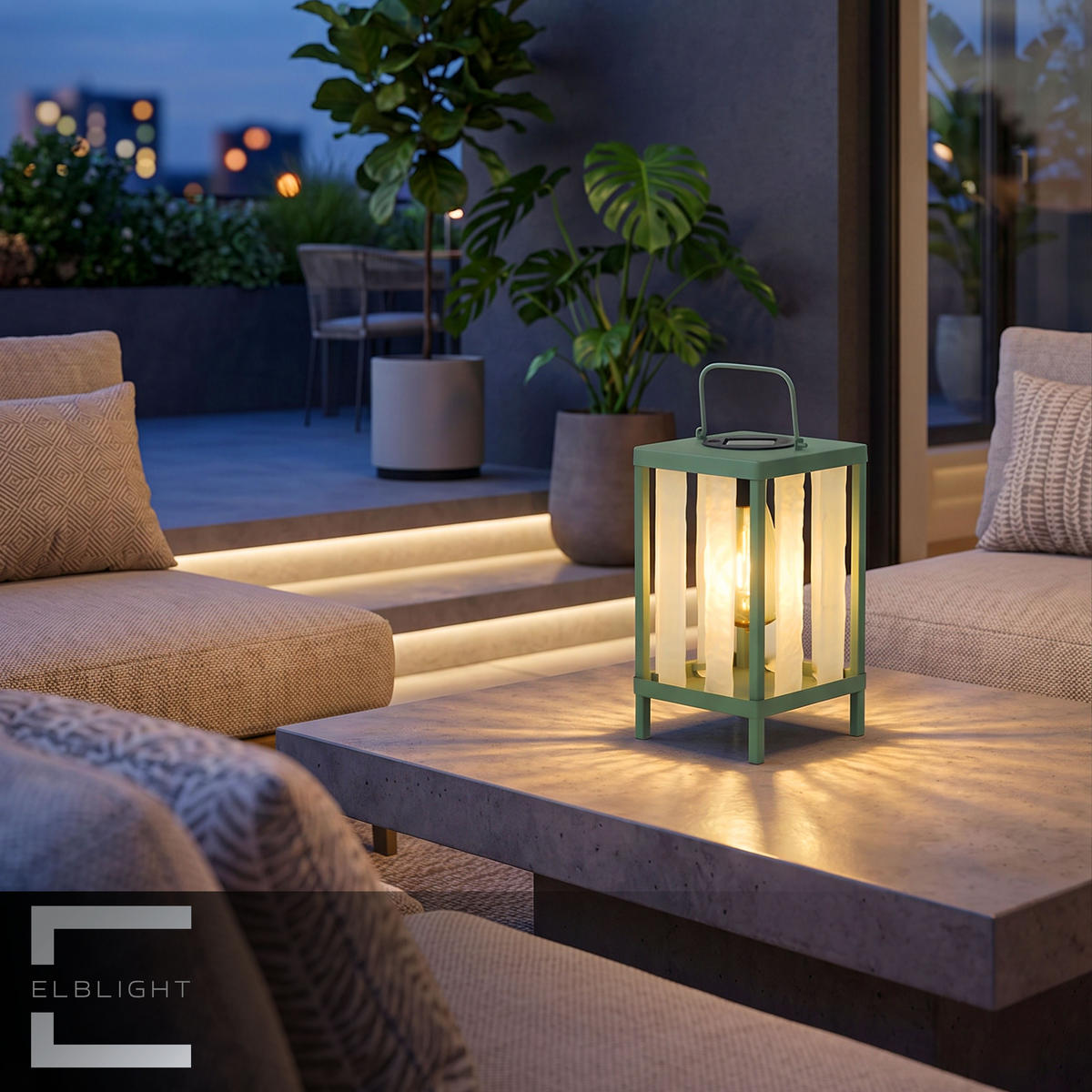SOLAR-GARTENLEUCHTE LED-Tischleuchte wetterfest mit-Dämmerungssensor warmweiß Metall Echtglas Laterne für Balkon Terrasse Garten mit-Aufhängung - Grün, Metall (15/15/32cm) - Elblight.de