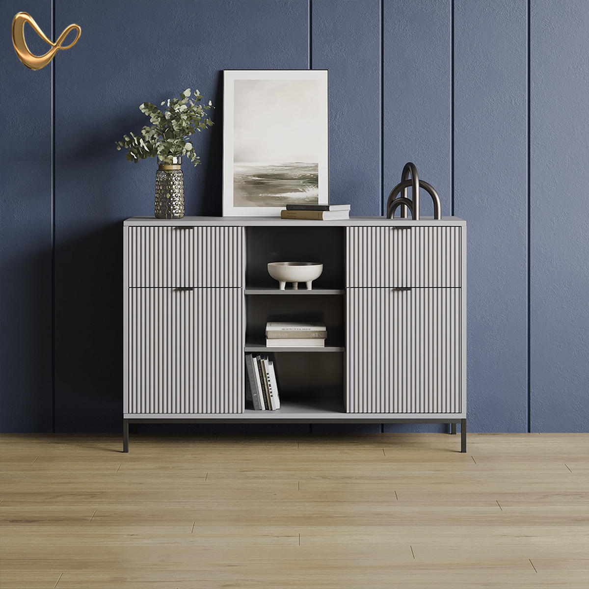 KOMMODE Aterno Grau 120 x 81.2 cm mit 2 Schubladen und 2 Türen - Grau, Holzwerkstoff (120/81.2/40cm) - Livinity®
