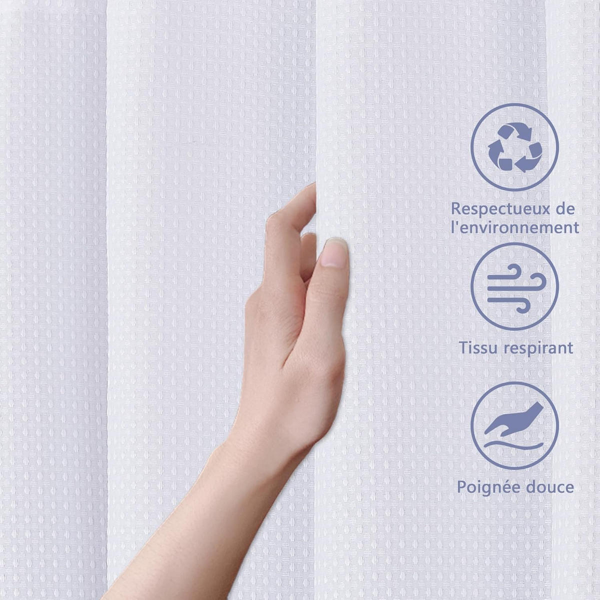 DUSCHVORHANG Weiß Waffelstruktur Polyester maschinenwaschbar wasserdicht mit Haken - Weiß, Textil (151/182cm) - MCBOSON