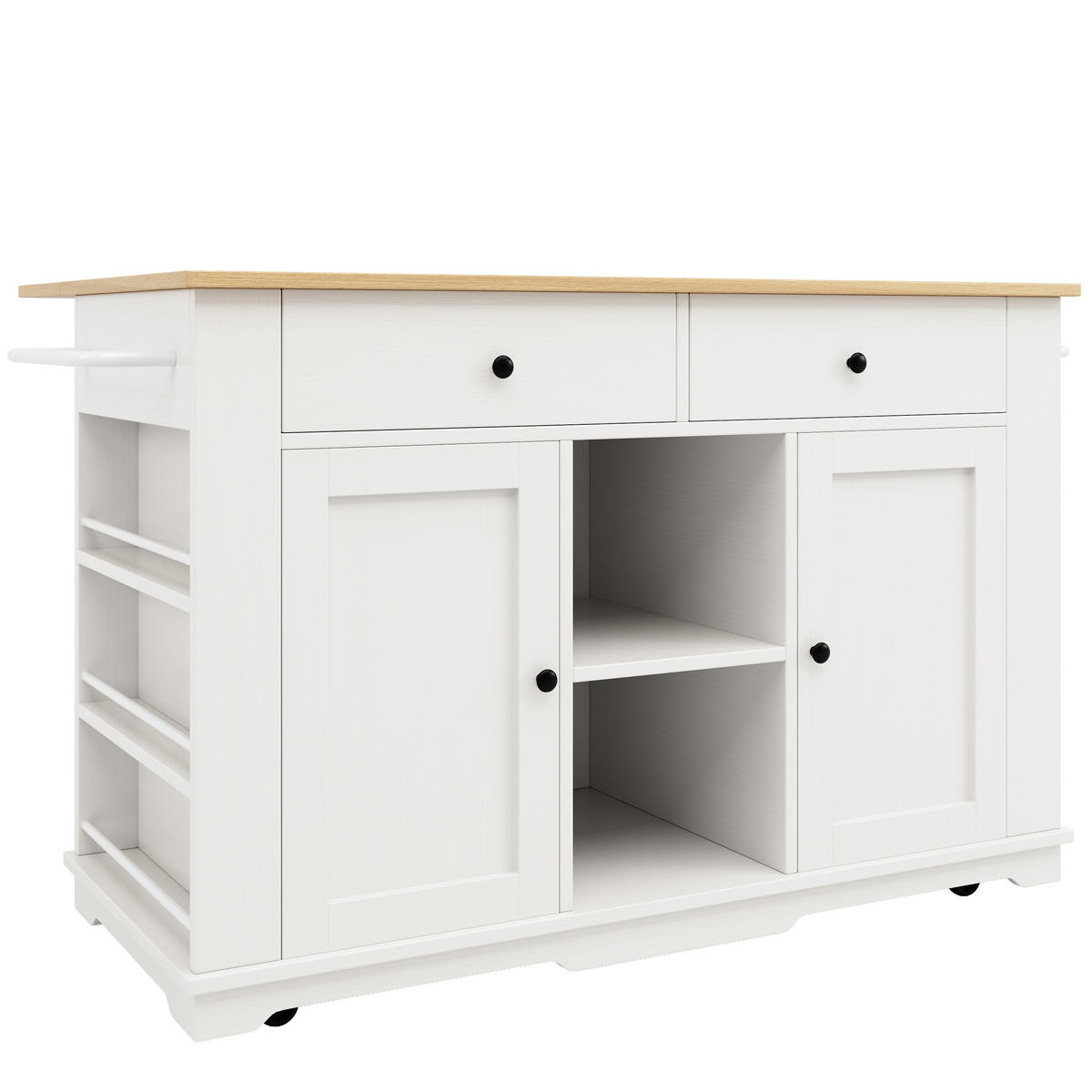 KÜCHENINSEL 151,5/59,7/91,7 cm weiß aus MDF/Metall mit Steckdose - Weiß, Holzwerkstoff (151.5/91.7/59.7cm) - OKWISH