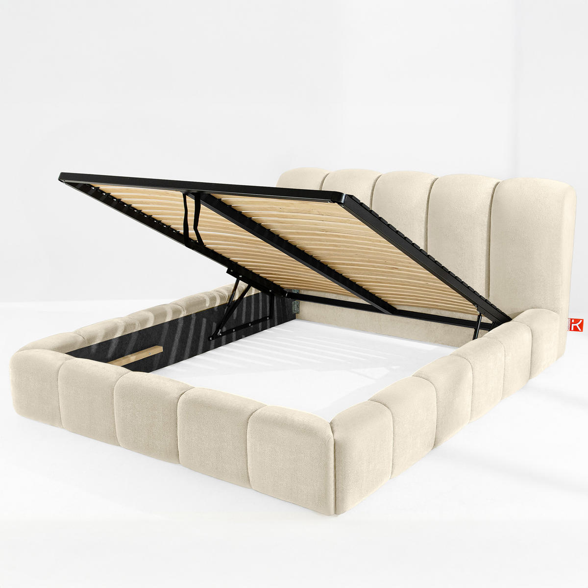 POLSTERBETT MERIDE Chenille, Ecru - Ecru/Schwarz, Holz/Textil (180/200cm) - KONSIMO®