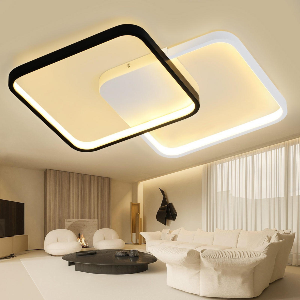 LED-DECKENLEUCHTE Nils 43/43/4.5 cm - Schwarz/Weiß, Metall (43/43/4.5cm) - Nettlife