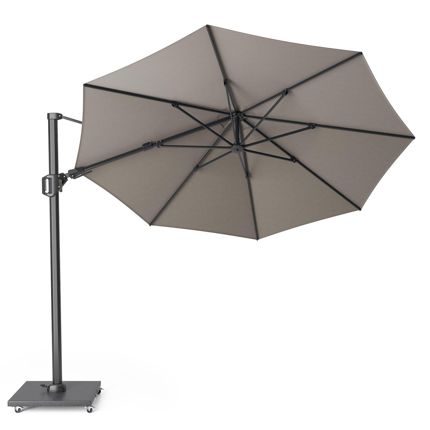 AMPELSCHIRM rund 3.5 m Challenger T² Premium 360° kippbar grau/anthrazit - Grau, Metall (350/350cm) - Platinum