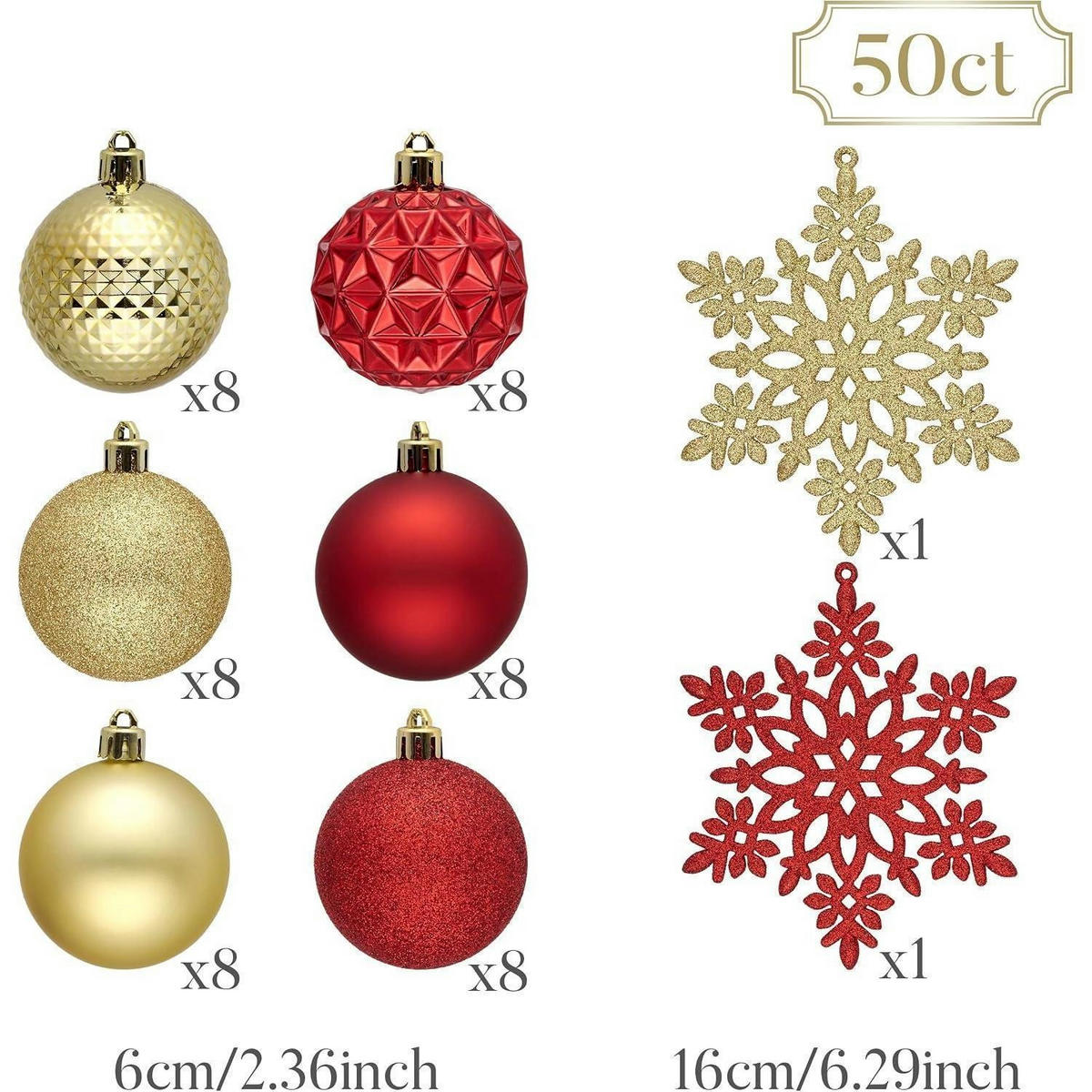 WEIHNACHTSKUGELN 50-teiliges Set Rot Gold 5 cm bruchsicher - Multicolor, Kunststoff (6/6/6cm)