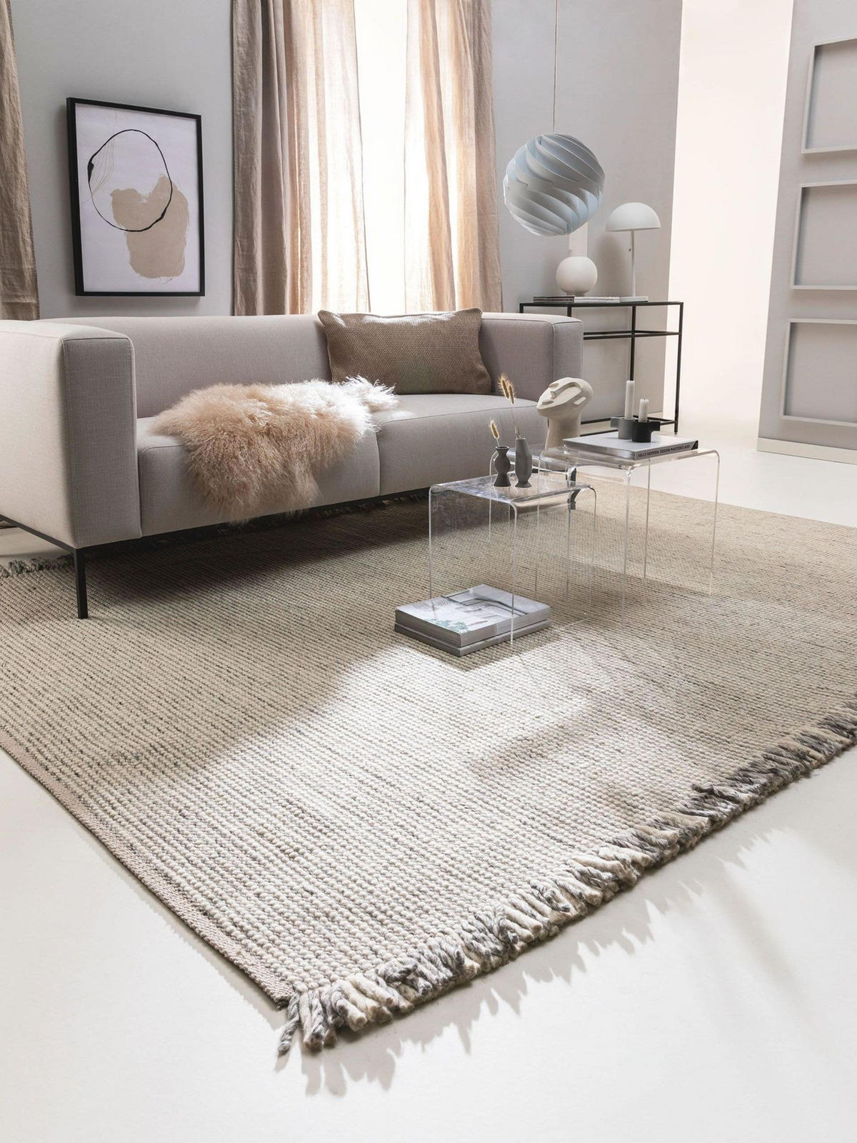 WOLLTEPPICH Mary Ivory Hellgrau 160x230 cm - Beige/Grau, Textil (160/1cm) - KUNSTLOFT
