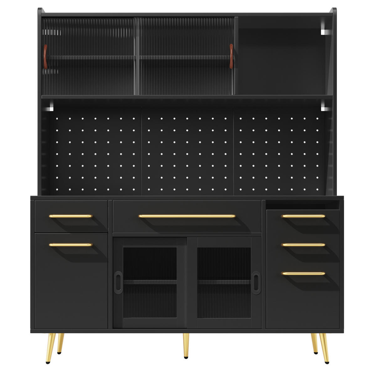 SIDEBOARD 145/39/171 cm schwarz aus MDF mit LED-Beleuchtung - Schwarz, Holzwerkstoff (145/171/39cm) - OKWISH