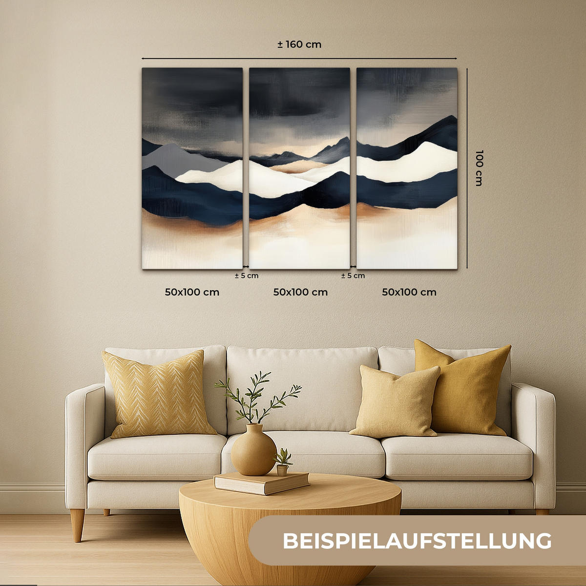 LEINWANDBILD 3er Set Landschaft - Abstrakt - Modern 150x100 cm - Dunkelblau, Textil (150/100cm) - MuchoWow
