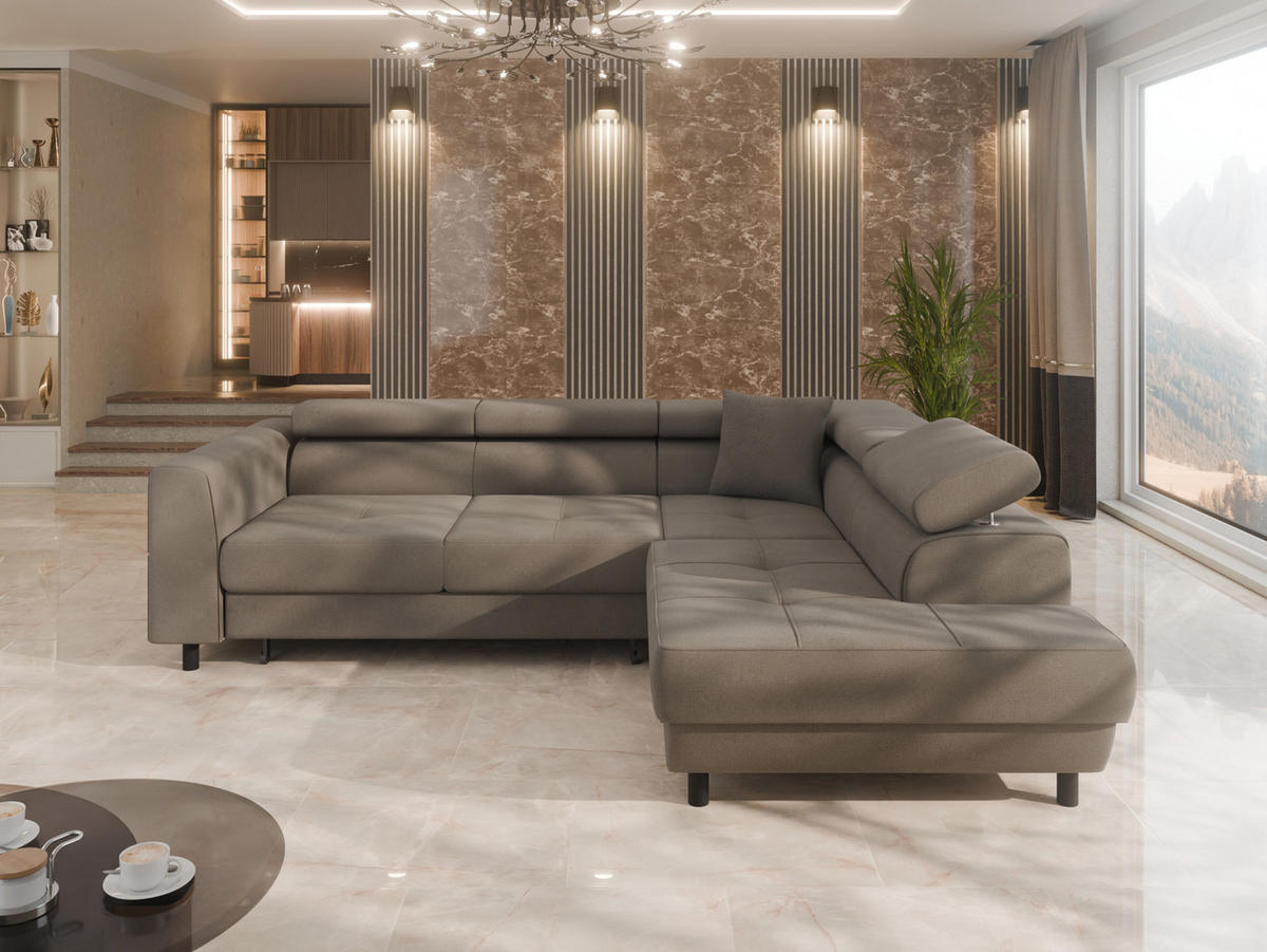 ECKSCHLAFSOFA Vena III mit Schlaffunktion und Bettkasten, Rechts montierbar, Cappuccino - Cappuccino, Holz (254/199cm) - Homesy