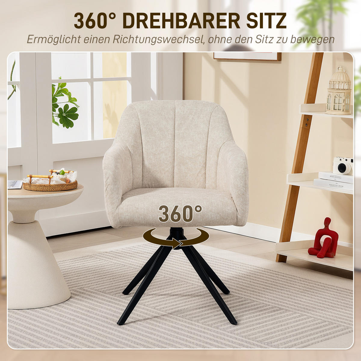 SESSEL Wohnzimmer Drehbar Loungesessel Gepolsterter Getufteter Relaxsessel Beige - Beige, Kunststoff (56/86/63cm) - HOMCOM