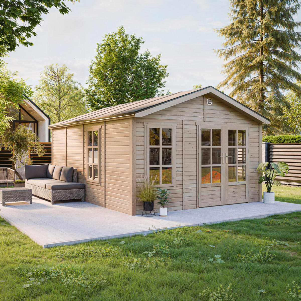 GARTENHAUS HOLZ M736A 370 x 480 cm - Naturfarben, Holz (382/267/512cm) - Timbela