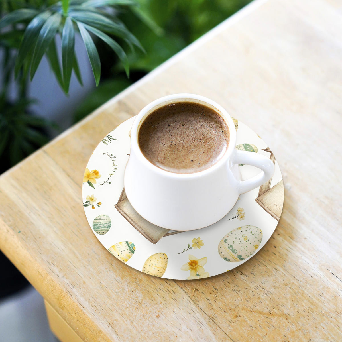 GLASUNTERSETZER Gießkanne - Blumen - Eier 10x10 cm - Weiß, Naturmaterialien (10/0.2cm) - MuchoWow