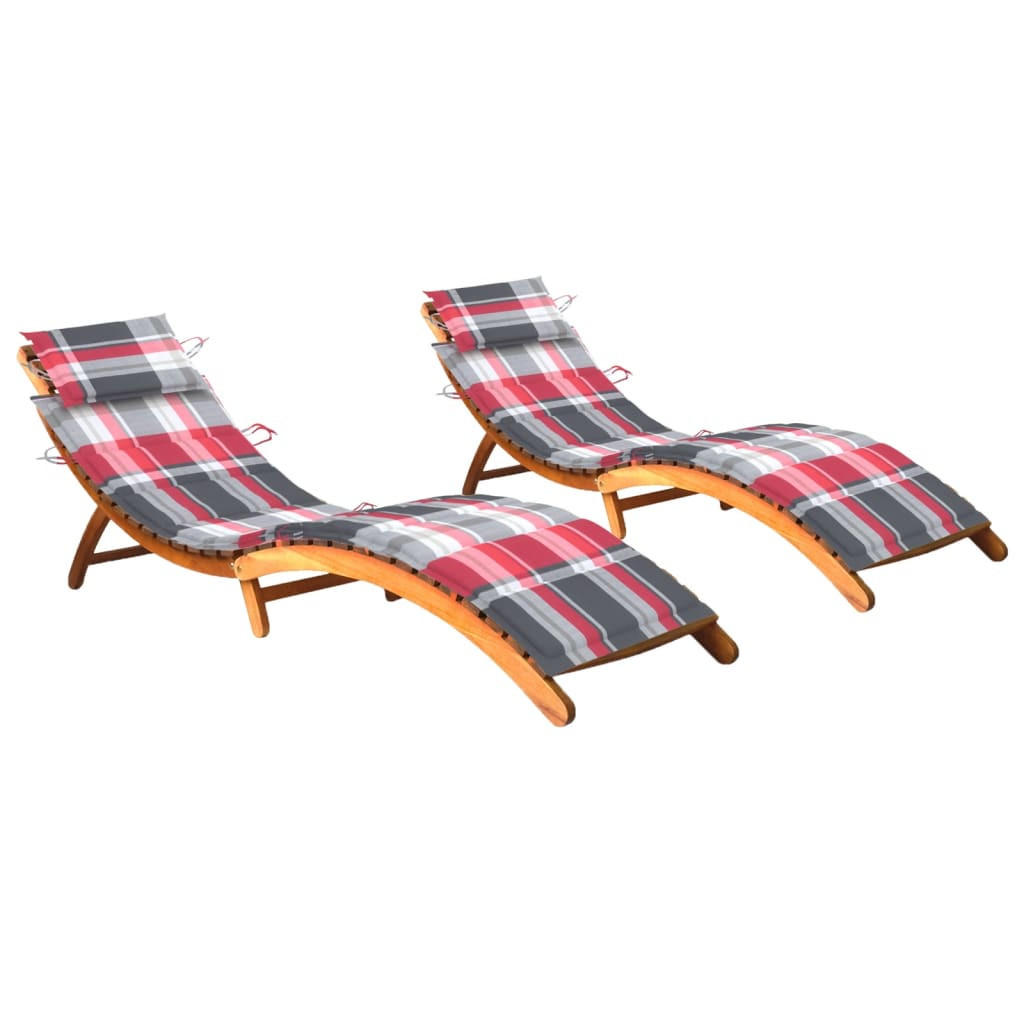SONNENLIEGEN 2 Stk. mit Auflagen Massivholz Akazie - Braun, Holz (55/64/184cm) - furnicato