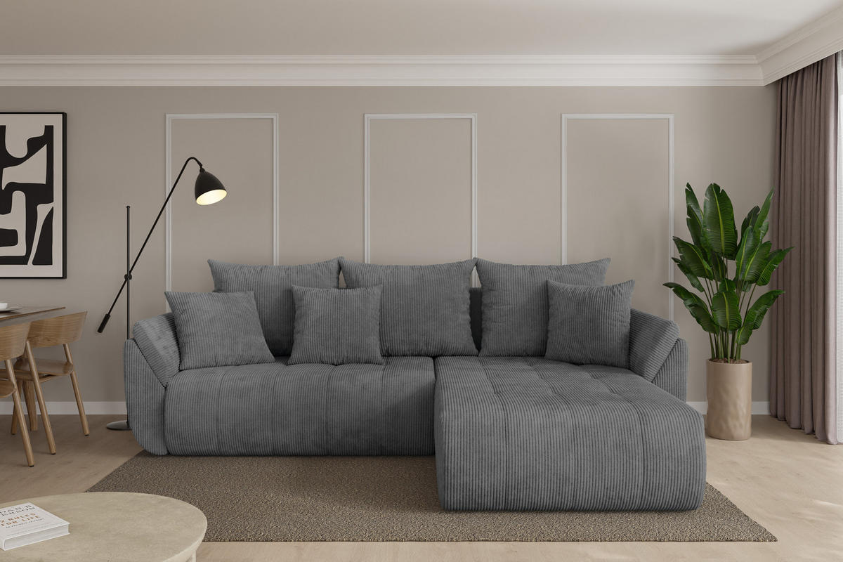 ROHOVÁ SEDAČKA s funkcí spaní, otoman vpravo TOKO-L 277x194x86 tmavě šedá manšestr - černá/tmavě šedá, kompozitní dřevo/textil (277/194cm) - ALTDECOR