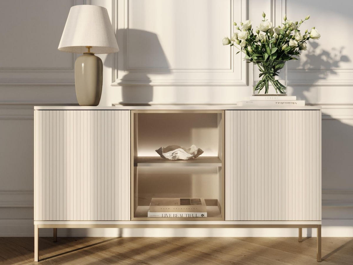 KOMMODE Kaschmir 154/83/39 cm Deo - Kaschmir/Champagner, Naturmaterialien/Glas (154/83/39cm) - Graingold