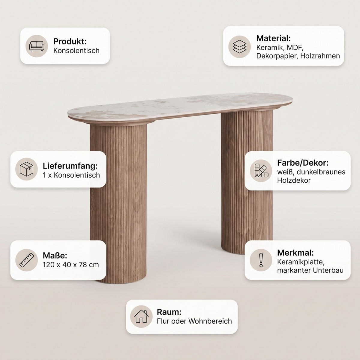 KONSOLBORD Minamata 120 x 40 x 78 cm – vit - Vit, Träbaserade material (40/120/78cm) - ebuy24