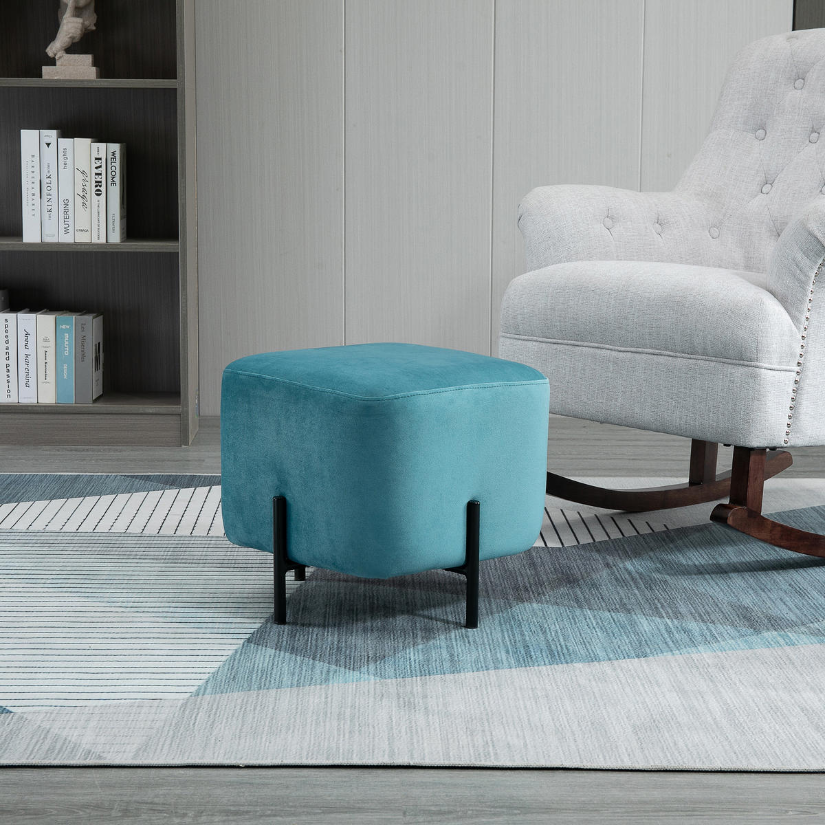 FUSSHOCKER Fußstütze für Wohnzimmer gepolstert Polyester Stahl Türkis - Türkis, Kunststoff (44.5/41.5/44.5cm) - HOMCOM