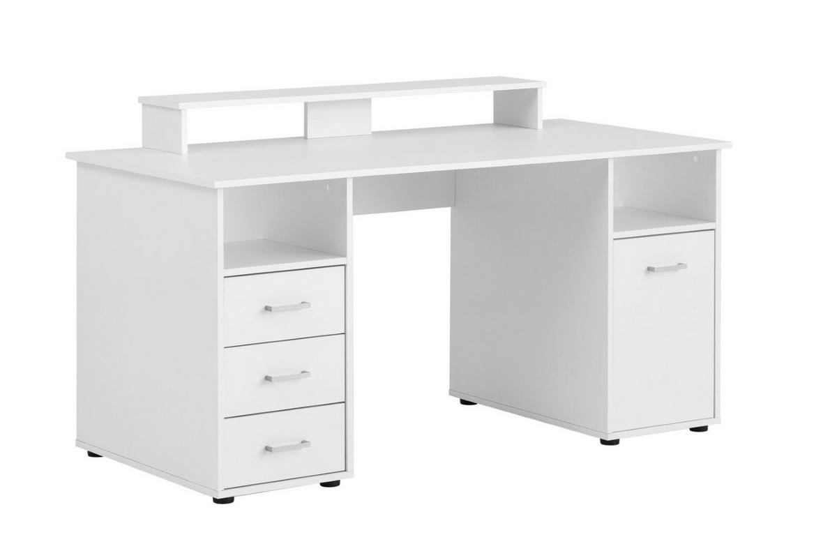 SCHREIBTISCH Fox Large 86x150x70 cm mit Flügeltür & Monitorständer Weiß - Weiß, Holz (70/150/86cm) - PROREGAL