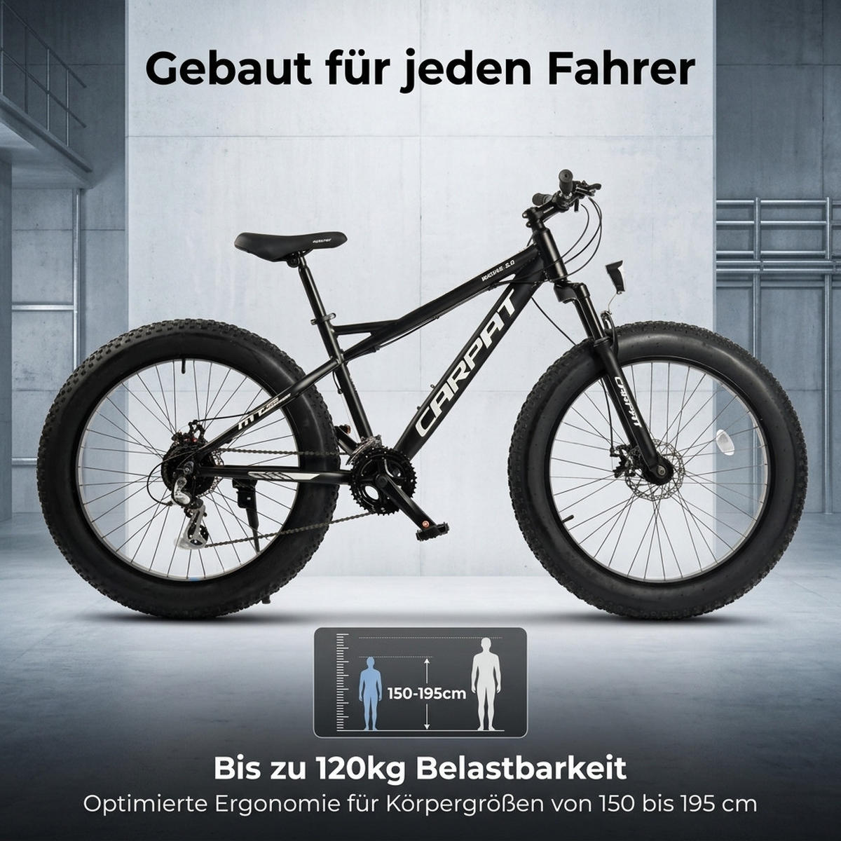MOUNTAINBIKE 26 Zoll Schwarz + Weiß – 4.0 Zoll Fettreifen – 2x8 Gangschaltung – Aluminiumlegierung - Schwarz, Metall (24cm) - Oxeza