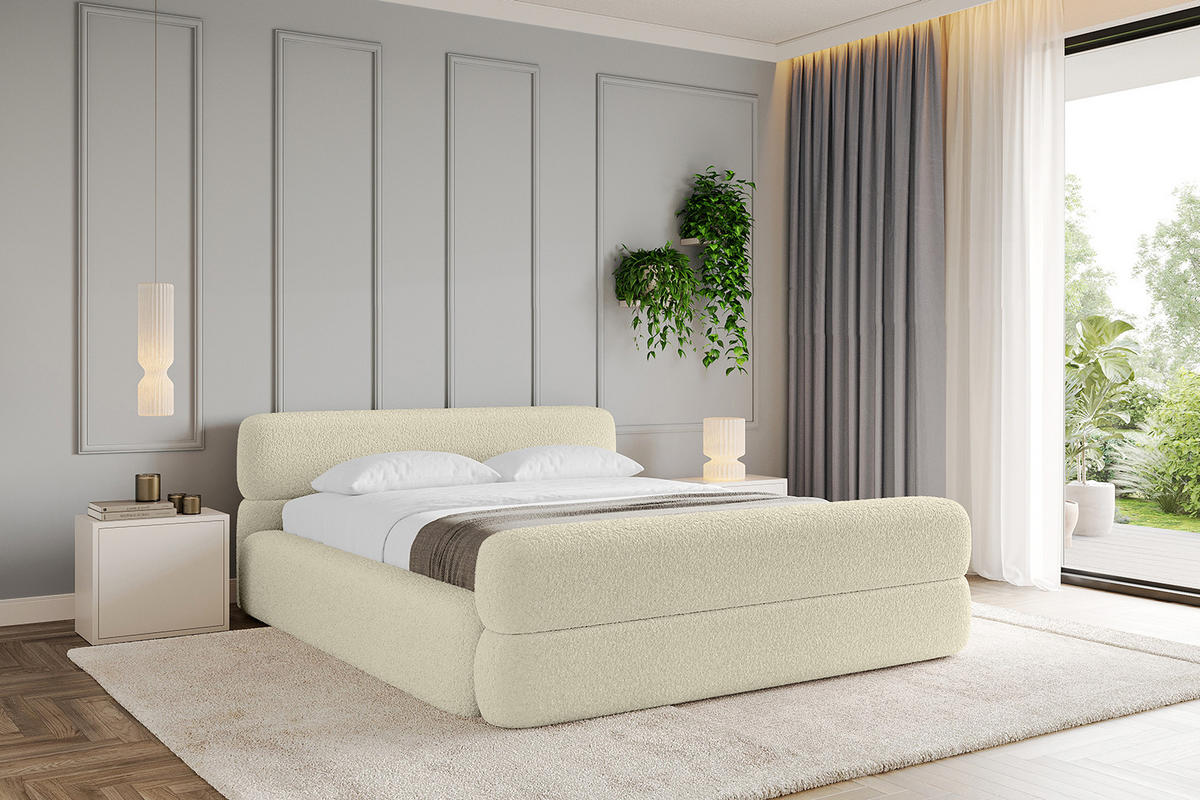 POLSTERBETT mit Bettkasten, Fußteil und Lattenrost, Boxbett mit Matratze H3/H4 - ENORA-Z-V1 180x200 Beige - Taupe, Holzwerkstoff/Textil (180/200cm) - ALTDECOR
