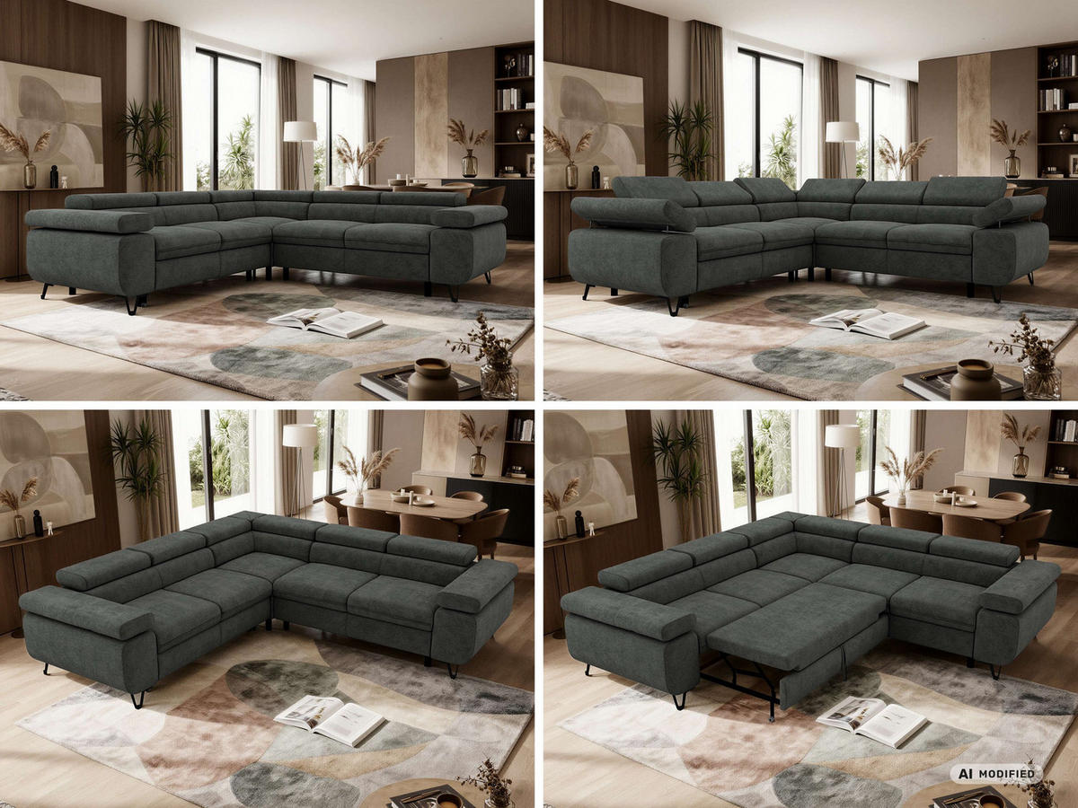 ECKSOFA QUADRO L - Dunkelgrau Stukture - Rechts Seite - Dunkelgrau/Schwarz, Textil/Metall (269/269cm) - MKS