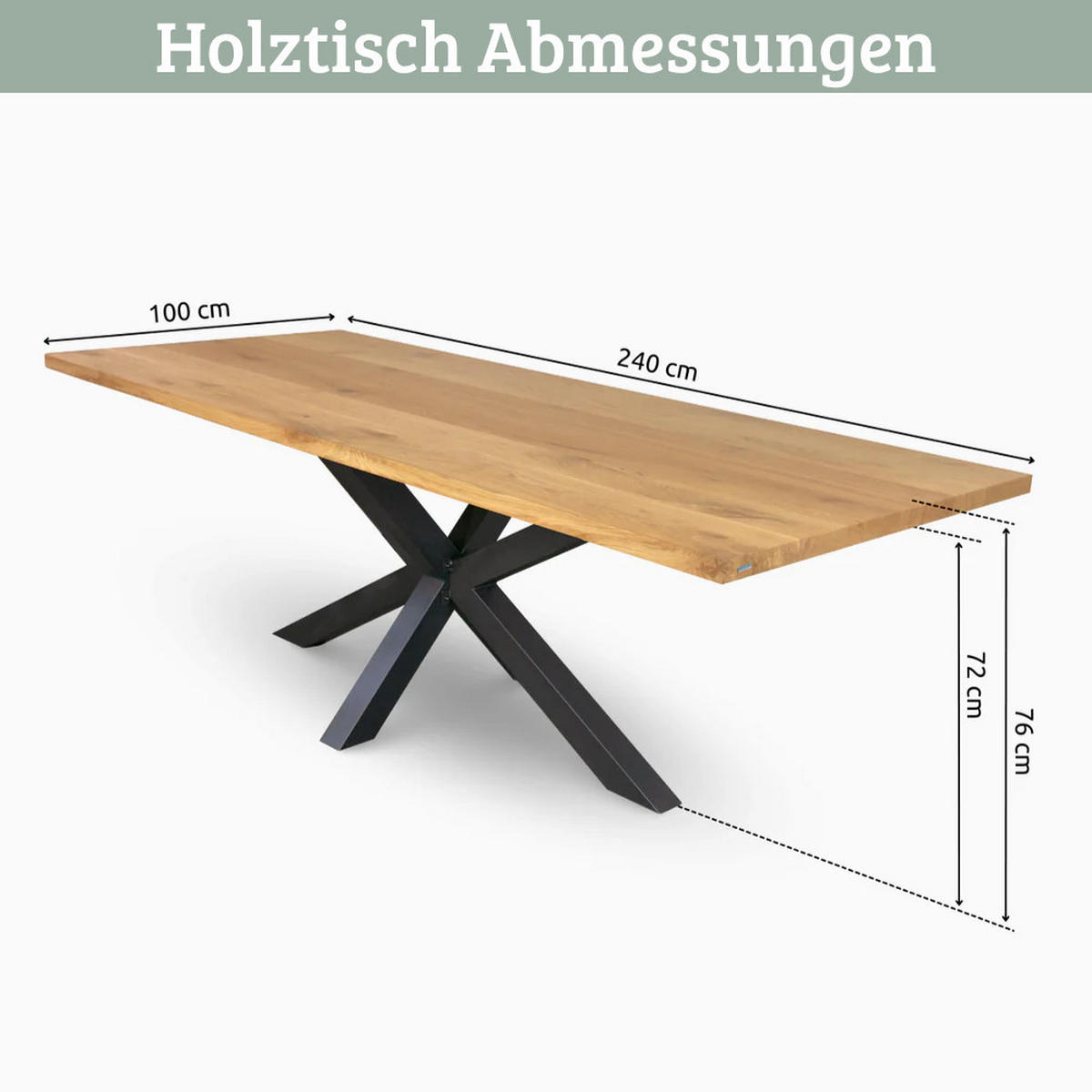 ESSTISCH Massivholz mit Baumkante RAGNAR 240x100 cm Eichenholz H-Spider Gestell - Braun, Holz/Metall (100/240/76cm) - DELUKE