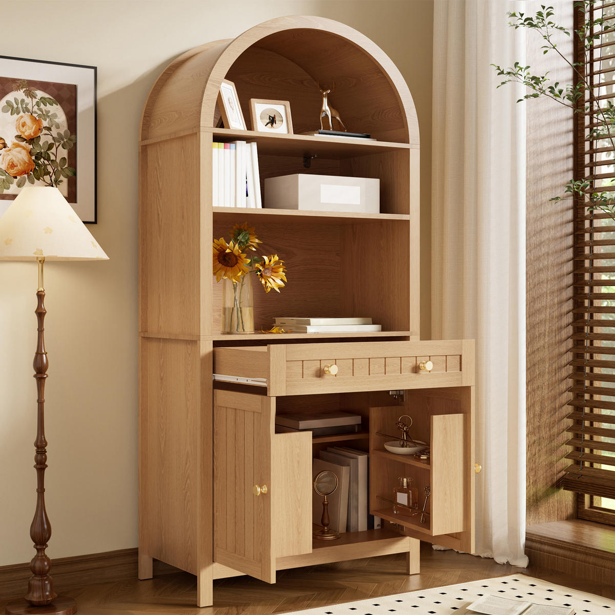 GESCHIRRSCHRANK Bogenfront Doppeltür Weiß - Naturfarben, Holzwerkstoff (76/180/40cm) - FLIEKS
