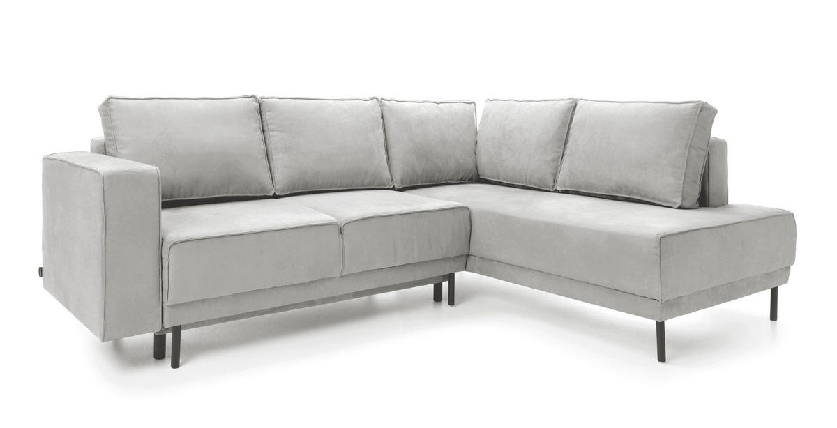 ECKSOFA Rodario Hellgrau Velours - Hellgrau/Schwarz, Textil/Metall (247/187cm) - Selsey