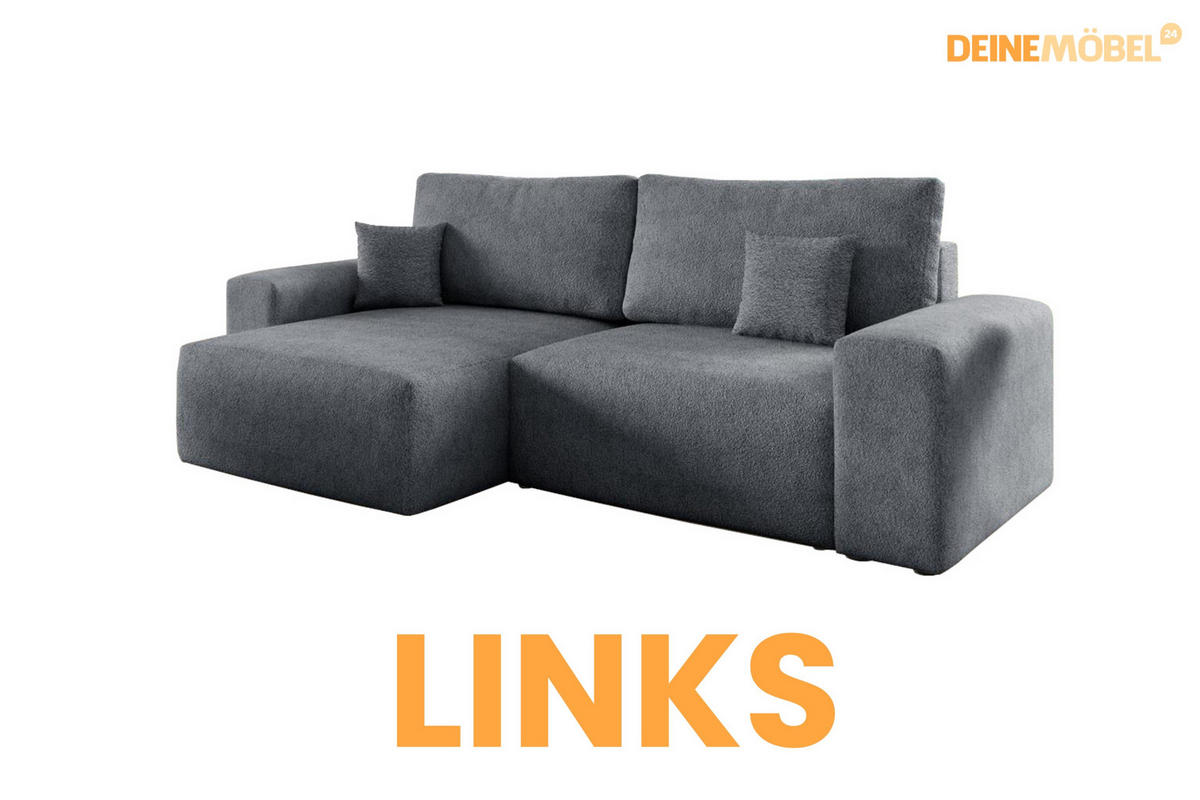 ECKSOFA MILKY 255/148 in Bouclé Dunkelgrau links - Dunkelgrau, Holz/Holzwerkstoff (255/148cm) - Deine Möbel 24