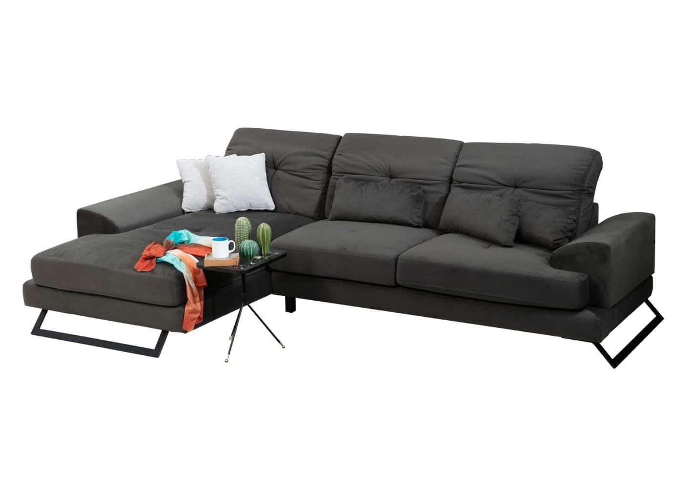 ECKSOFA mit verstellbarer Rückenlehne - Anthrazit/Creme, Holz/Textil (304/190cm) - myHomelando