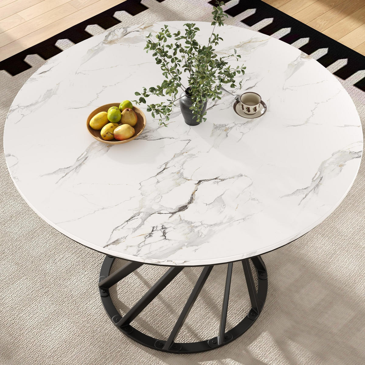 ESSTISCH 80/76/80 cm Schwarz/Weiß aus MDF und Metall mit verstellbaren Füßen - Schwarz, Holzwerkstoff (80/80/76cm) - OKMYHOME