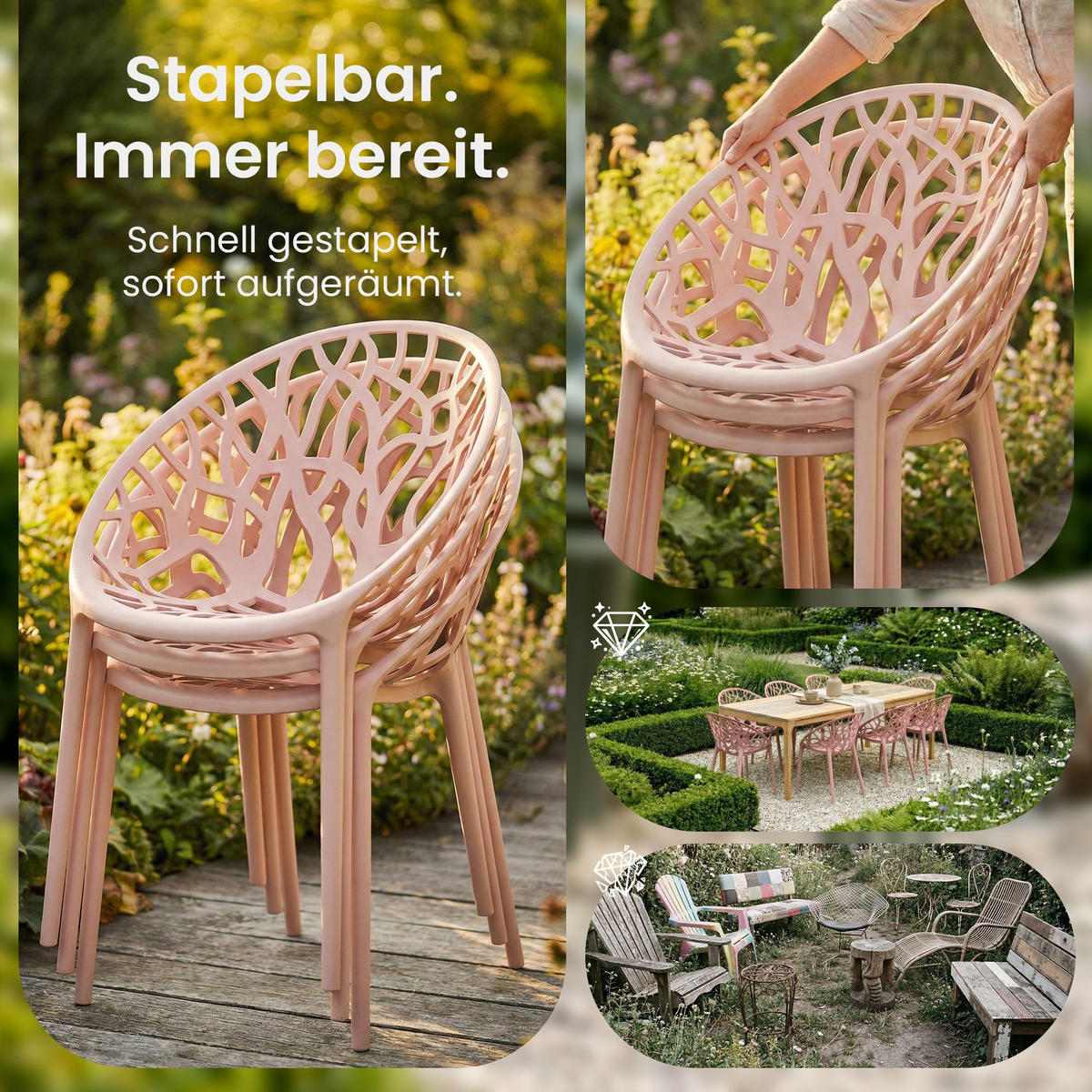 GARTENSTUHL Kunststoff Rosa - Rosa, Kunststoff (59/80/60cm) - CLP