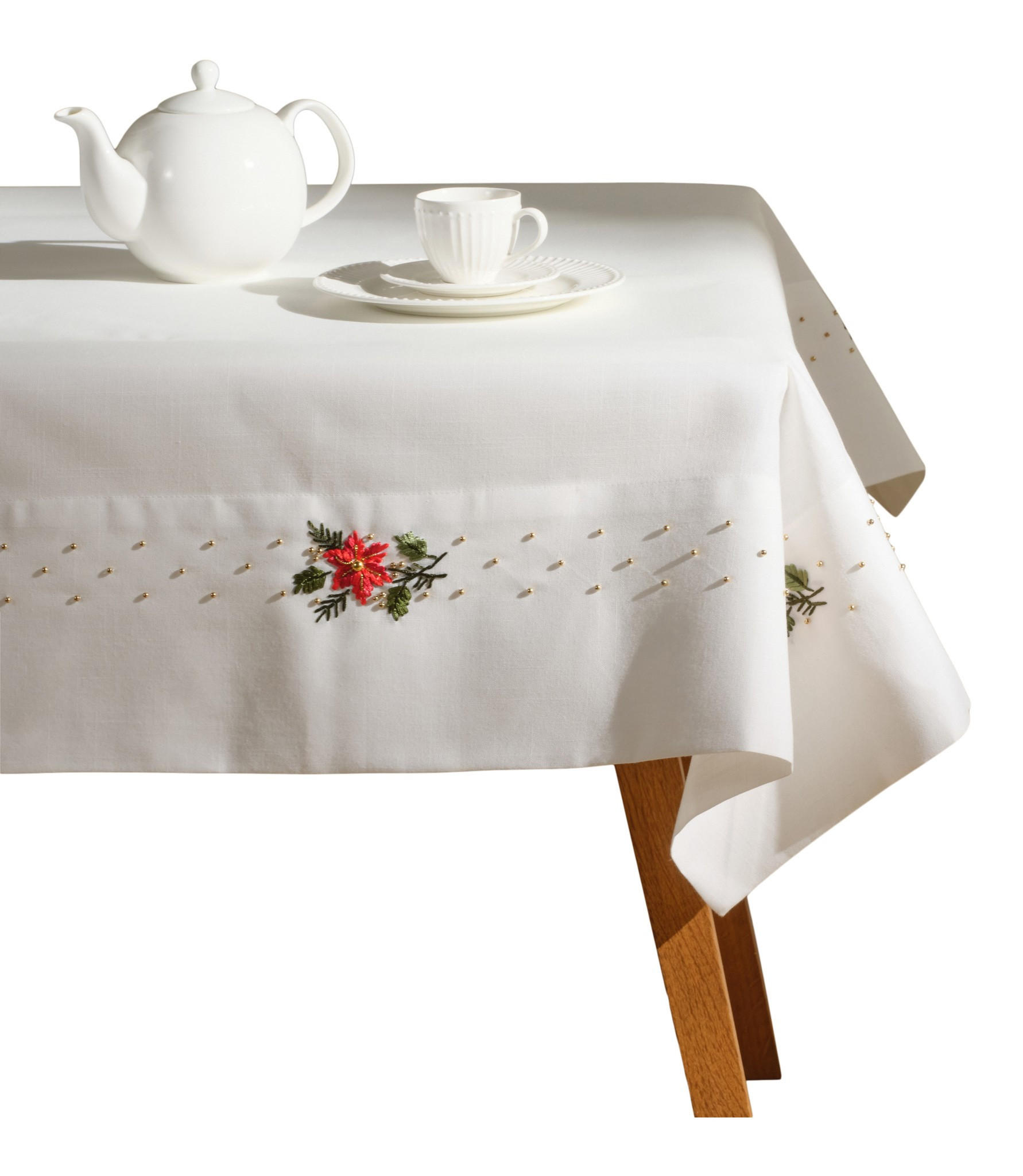 TISCHDECKE Merri 150 x 220 cm Weiß, Dekorative Tischdeko Weihnacheten, Weihnachtsdeko, Christmas - Weiß, Textil (220/150/1cm) - home&you