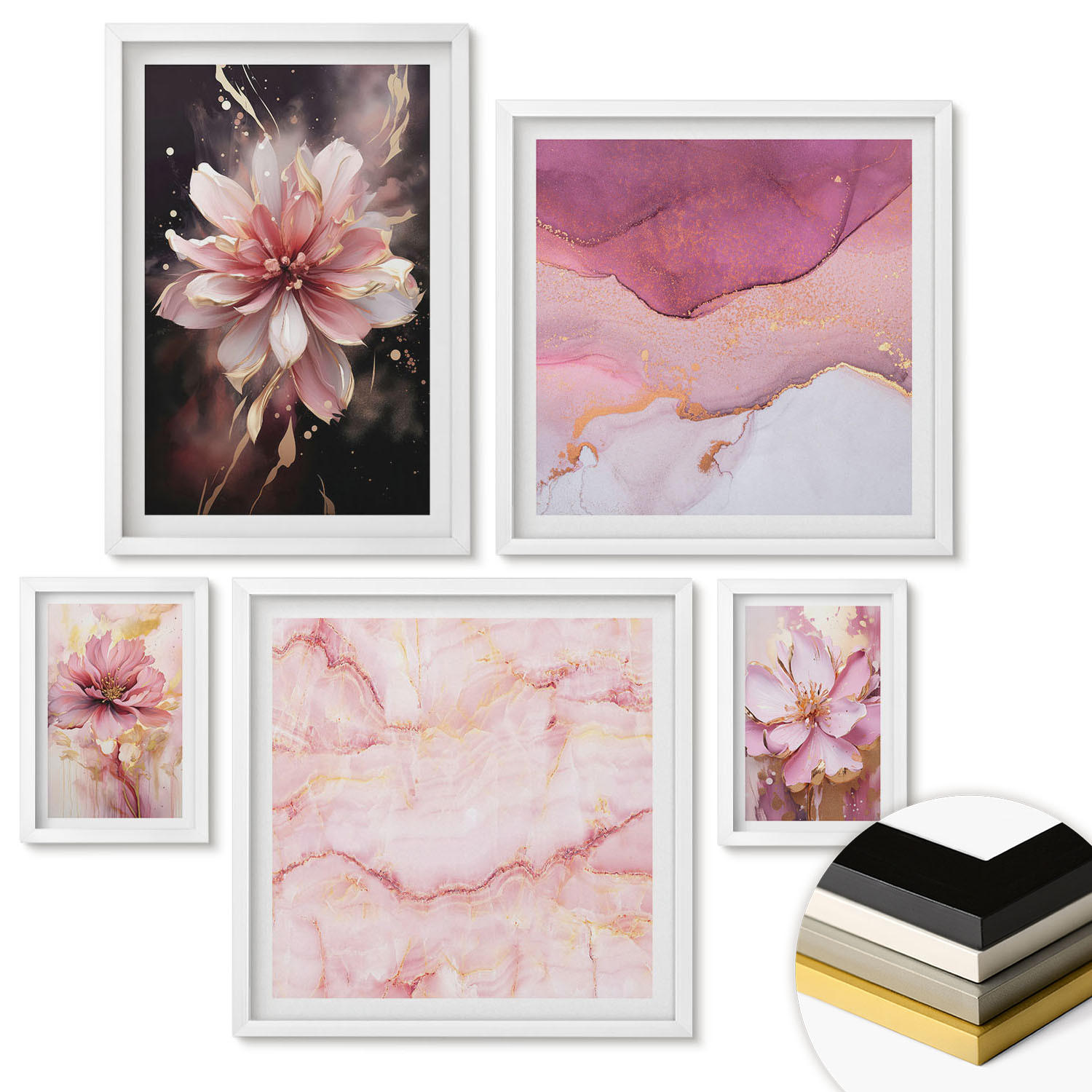 WANDBILDER 5er-Set - 50x50 cm & 20x30 cm & 40x60 cm Weißer Rahmen - Waldlandschaften der Wildnis - Weiß, Kunststoff (40/60cm) - ArtPrintCave