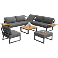 GARTEN-LOUNGE-SET 7-Sitzer mit Eisengestell, Holzarmlehnen & WPC-Tisch, 110/62/75 cm, Grau - Grau, Metall - Redom