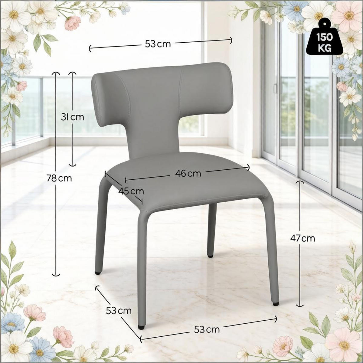 STUHL-SET DE-36169 2 Stück mit gebogener Rückenlehne Schwarz - Grau, Metall (53/78/53cm) - ComfortXL