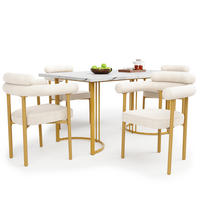 ESSTISCHSET 5-Teilig Mit Metallbeinen, 4 Creme Wildledersessel, Gold - Multicolor, Metall (140/75/80cm) - FLIEKS