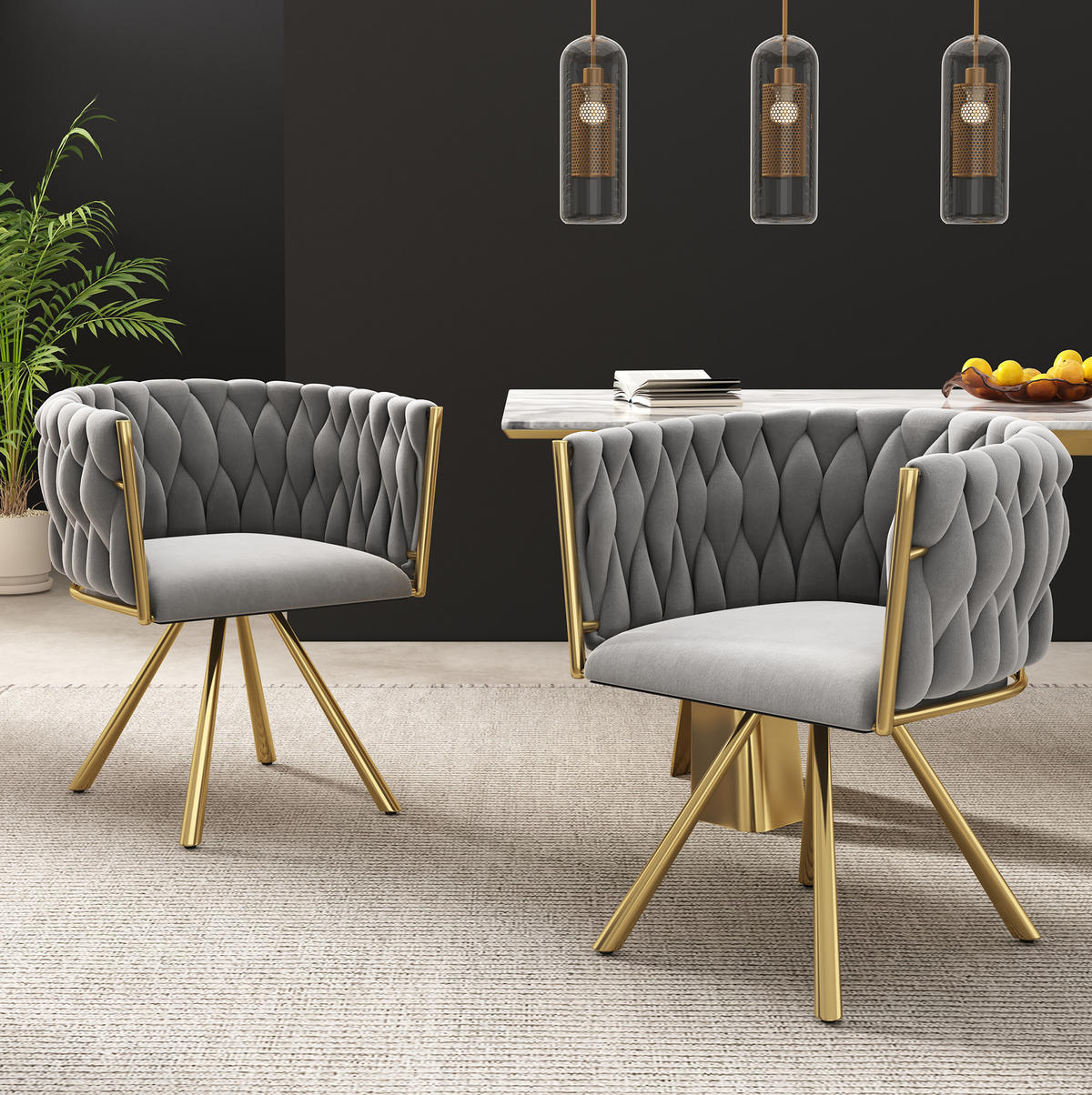 ESSZIMMERSTUHL 4er-Set Grau/Gold drehbar mit Samtbezug - Grau, Metall (59/72/54cm) - MIVRAY