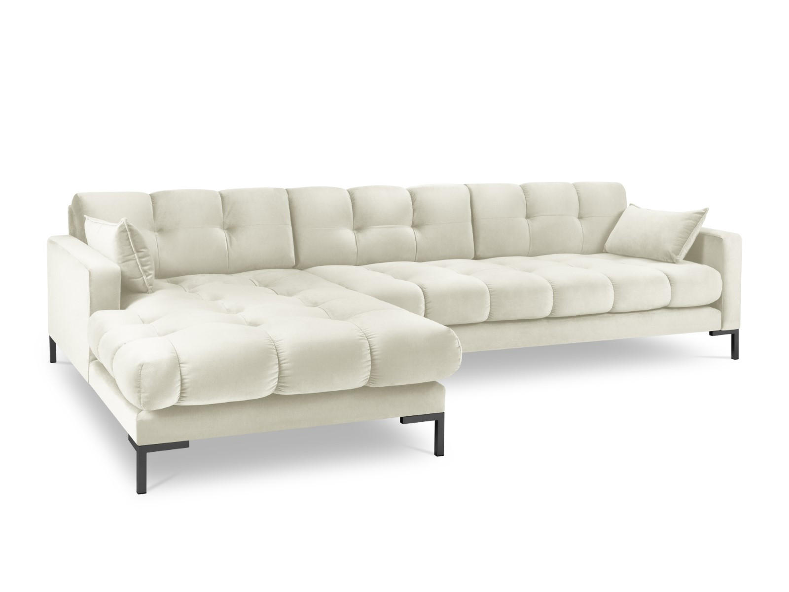 ECKSOFA links Mamaia aus Samt leichtes beige 5 Sitzplätze - Creme, Textil (185/293cm) - Micadoni