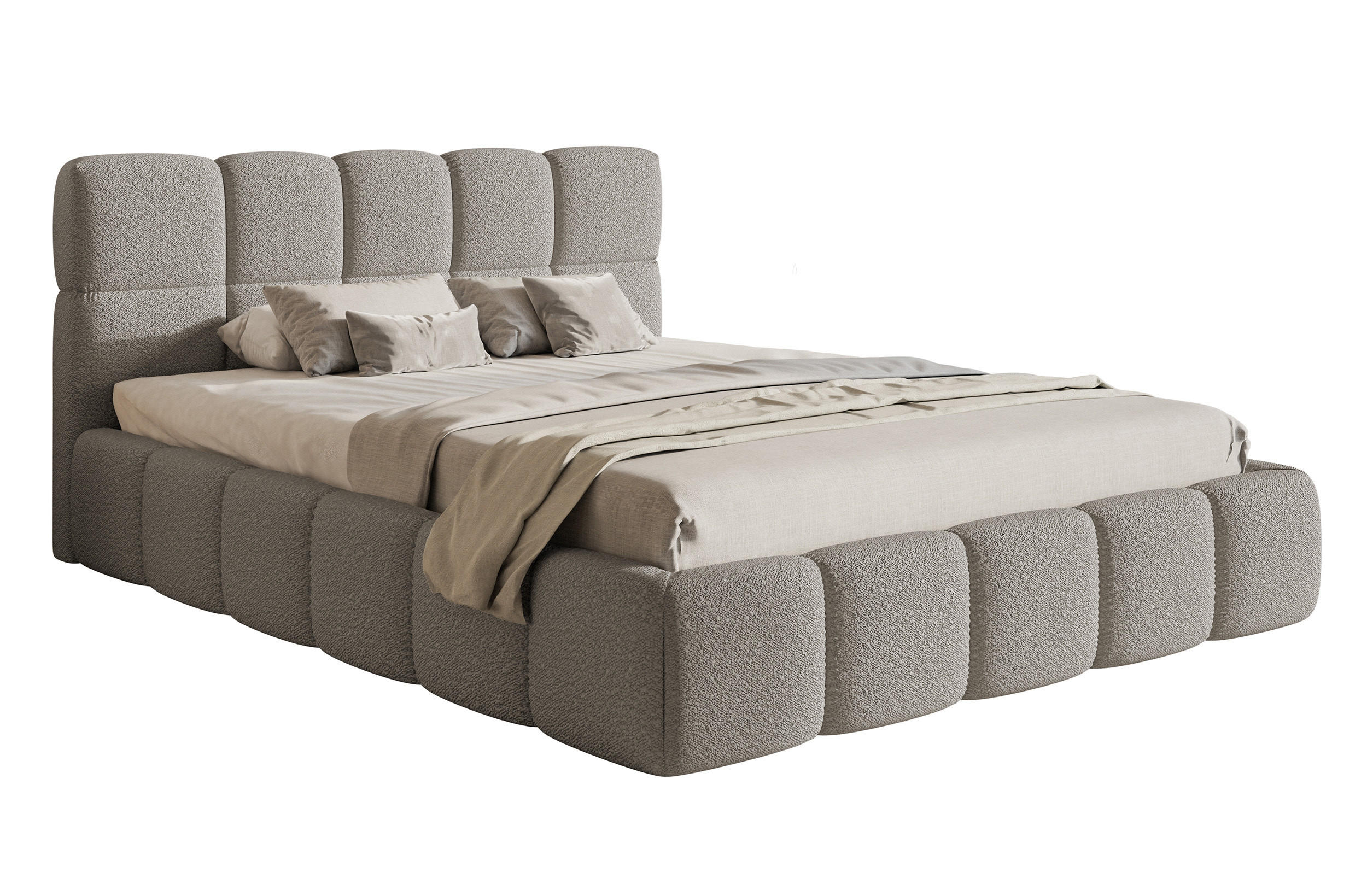 POLSTERBETT Cloudy Grau Boucle mit Bettkasten 160 cm - Grau, Textil (160/200cm) - Selsey
