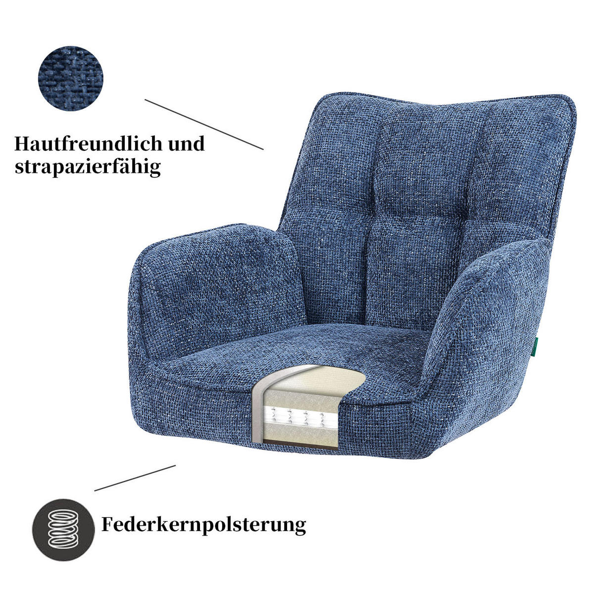 DREHSTUHL Mika-Theo 2er-Set - Blau/Nussbaumfarben, Eichenholz/Holz (59/84/66cm) - DUBI Möbel