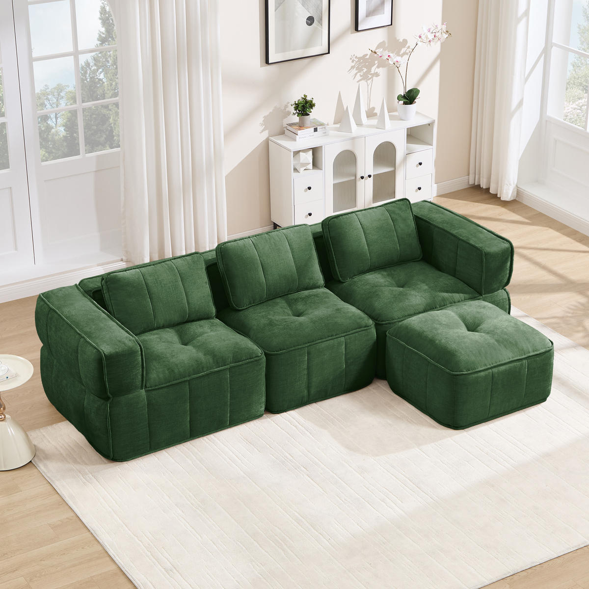ECKSOFA 271/162/67 cm Grün mit 1 Fußhocker - Grün, Textil (271/162cm) - Oxeza